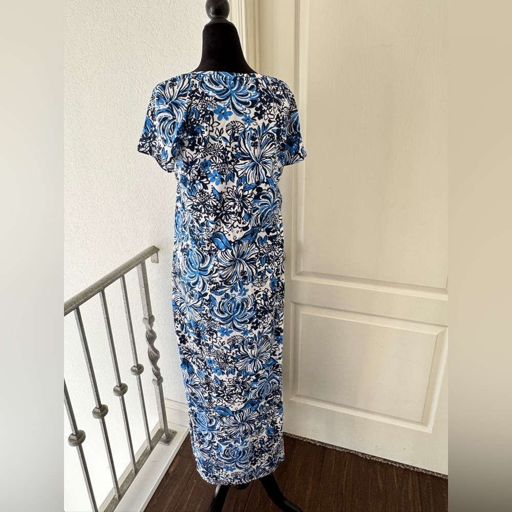 Lilly Pulitzer Sz Large Etta Maxi Dress Blue White Low Tide Navy Pandarama - Picture 6 of 10
